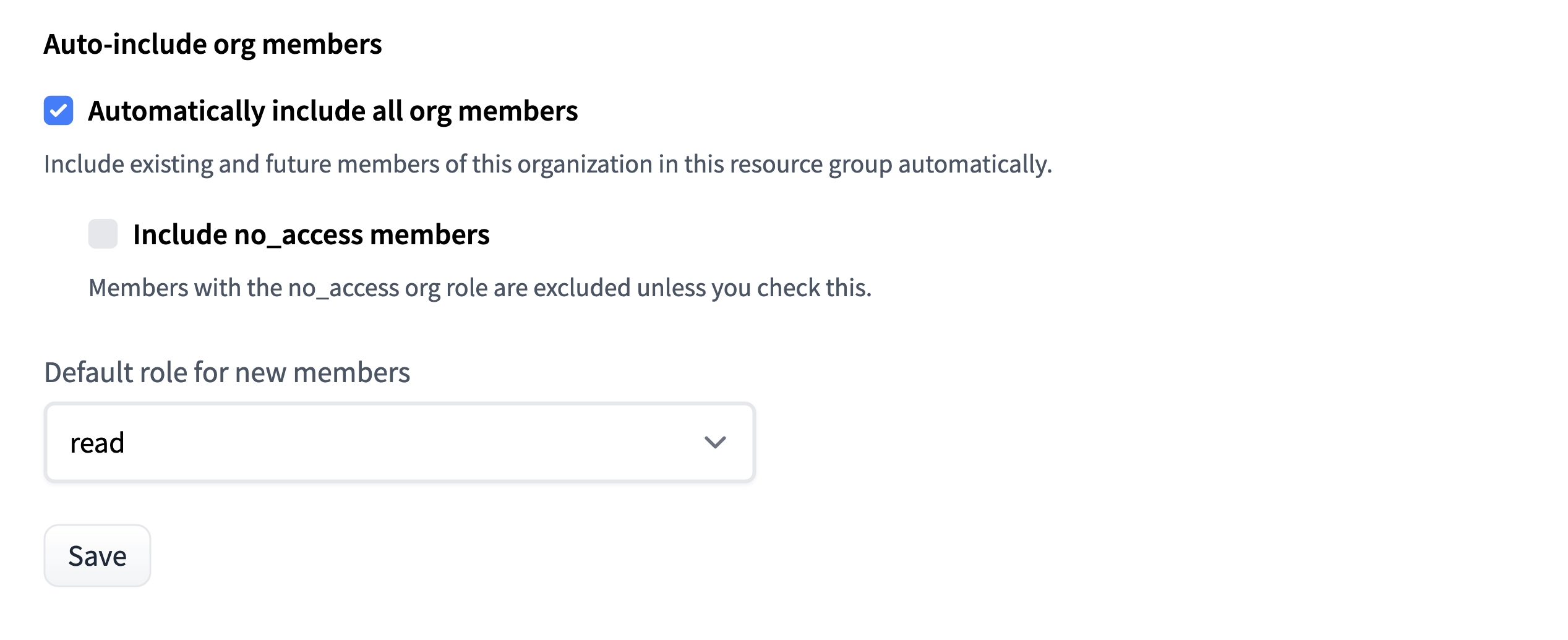 The Auto-include org members settings