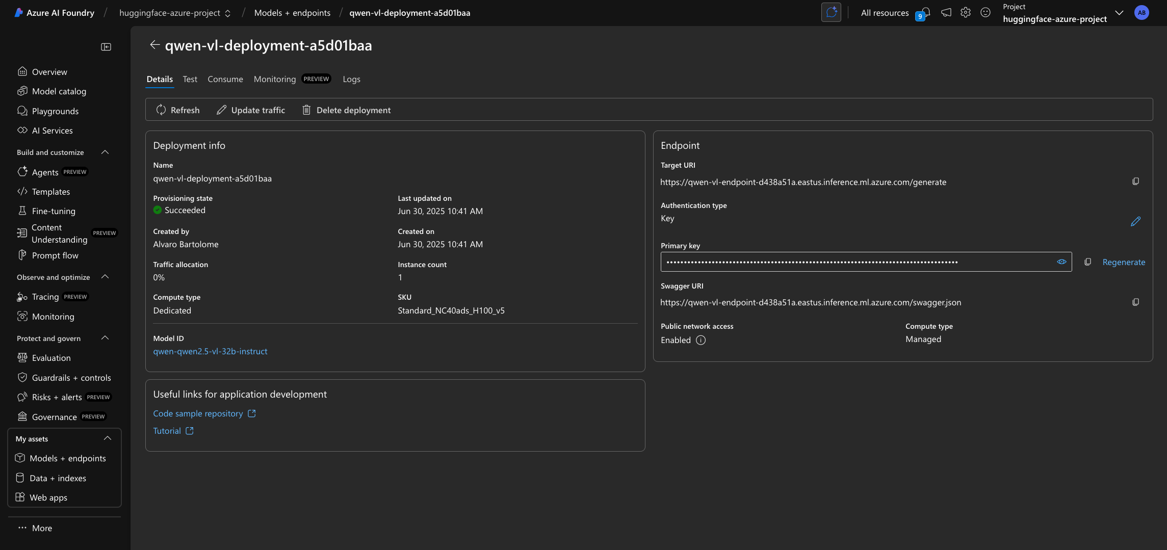 Azure AI Deployment from Azure AI Foundry
